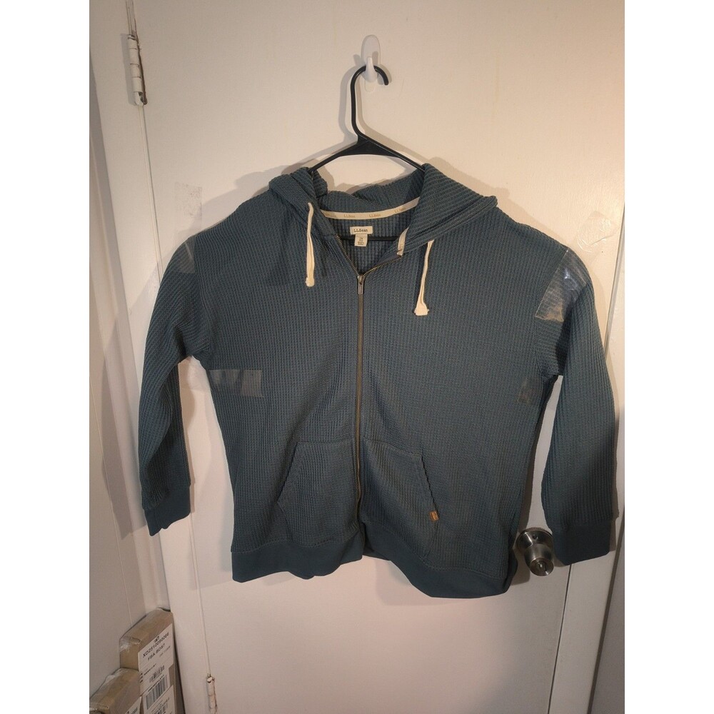 L L Bean Birchwood Brushed Waffle Knit Full Zip Hoodie Teal Blue Size 2X Plus
